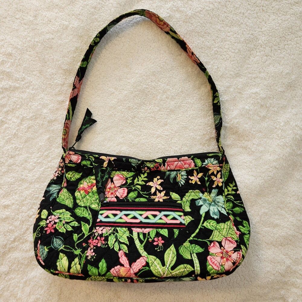 Vera Bradley Retired Black Botanica Pattern Print Shoulder Bag Quilted Purse